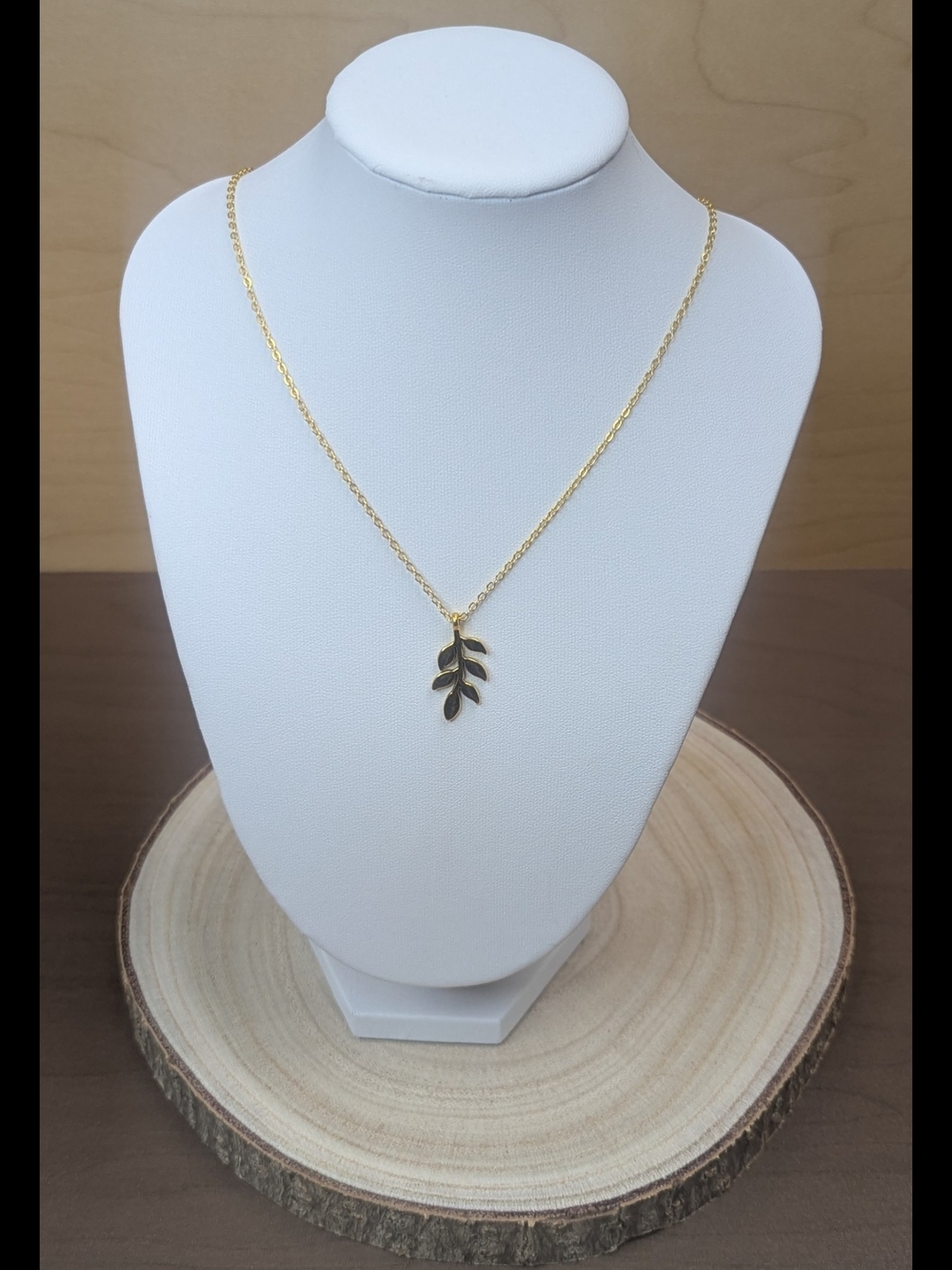 Olive Branch Necklace 18K Gold Plated 17” + 2" Minimalist Leaf Pendant - Picture 6 of 7